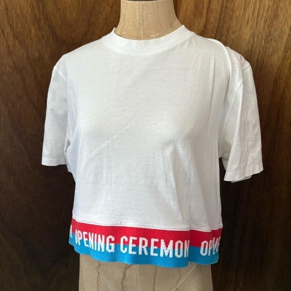 Opening Ceremony Tops - OPENING CEREMONY sz M White Crop Tee Top Short Sleeve Logo Band